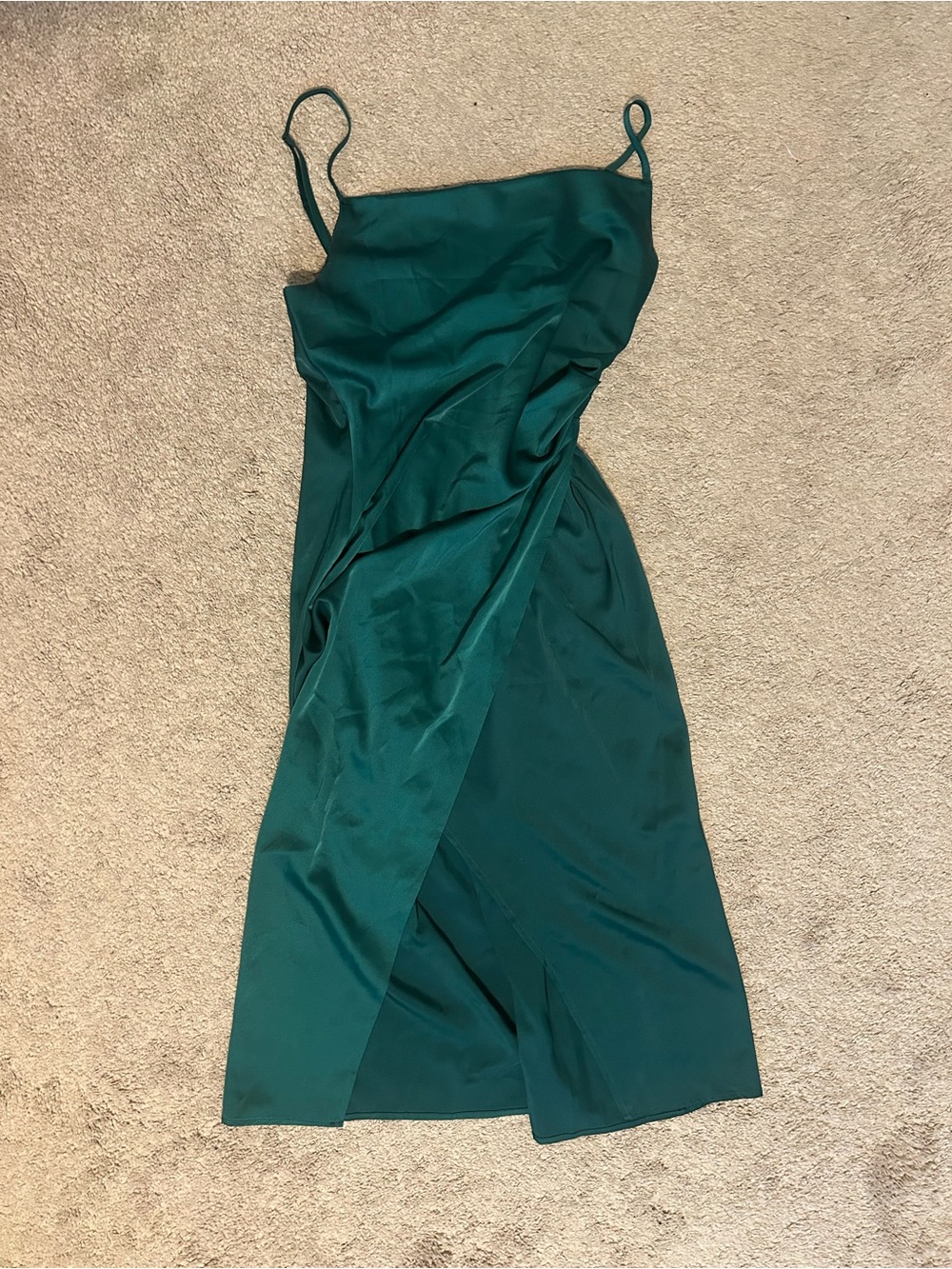 Lulu's Emerald Green Satin Slip Midi Dress